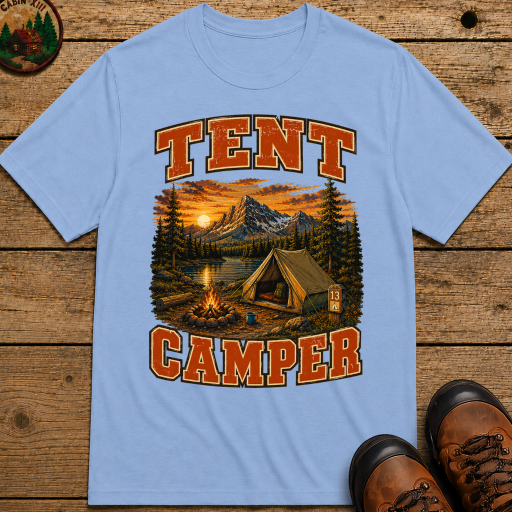 Tent Camper Shirt — Vintage Mountain Lake Camping Tee