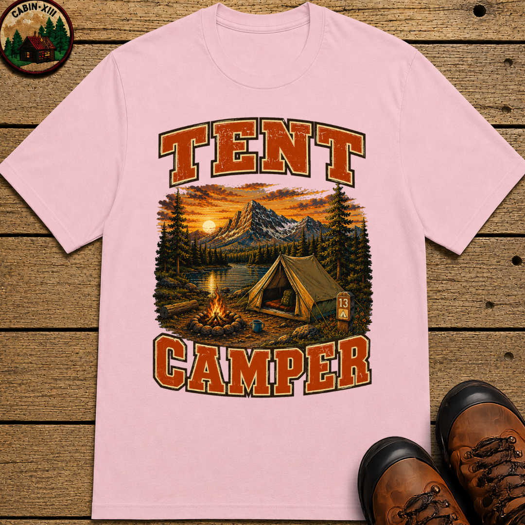 Tent Camper Shirt — Vintage Mountain Lake Camping Tee