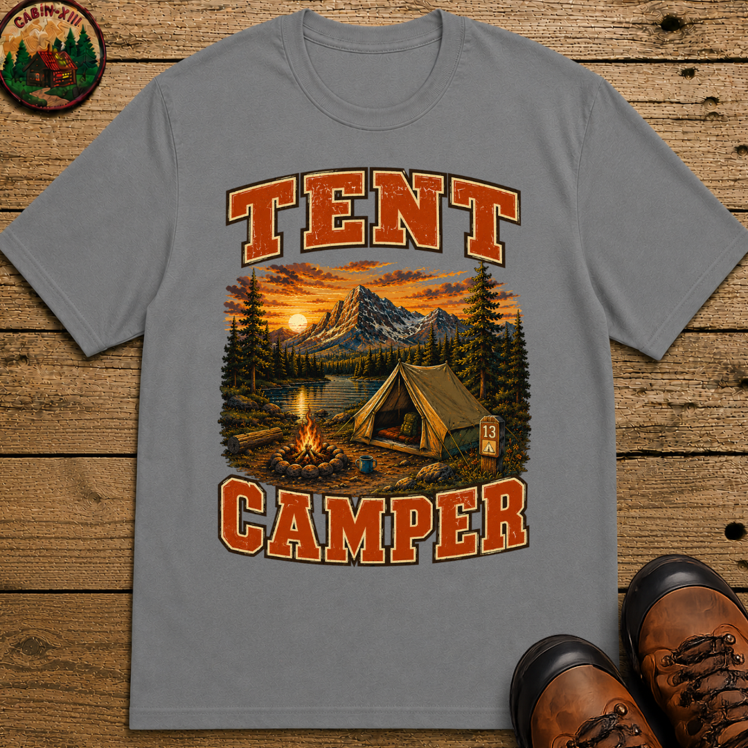 Tent Camper Shirt — Vintage Mountain Lake Camping Tee