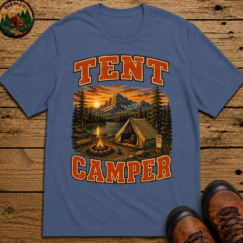 Tent Camper Shirt — Vintage Mountain Lake Camping Tee