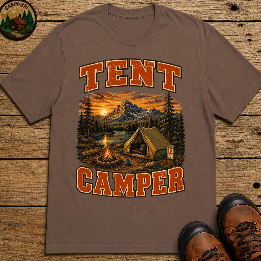 Tent Camper Shirt — Vintage Mountain Lake Camping Tee