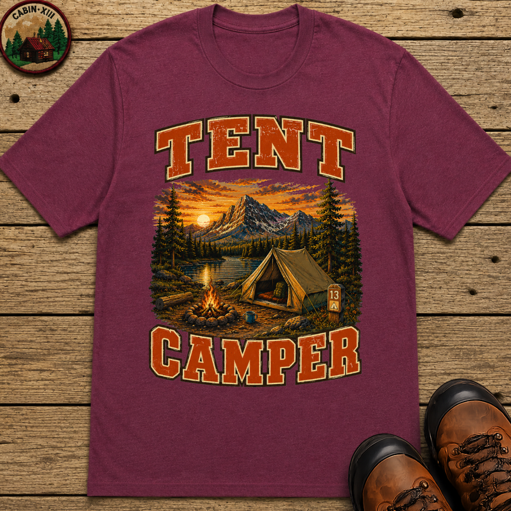Tent Camper Shirt — Vintage Mountain Lake Camping Tee