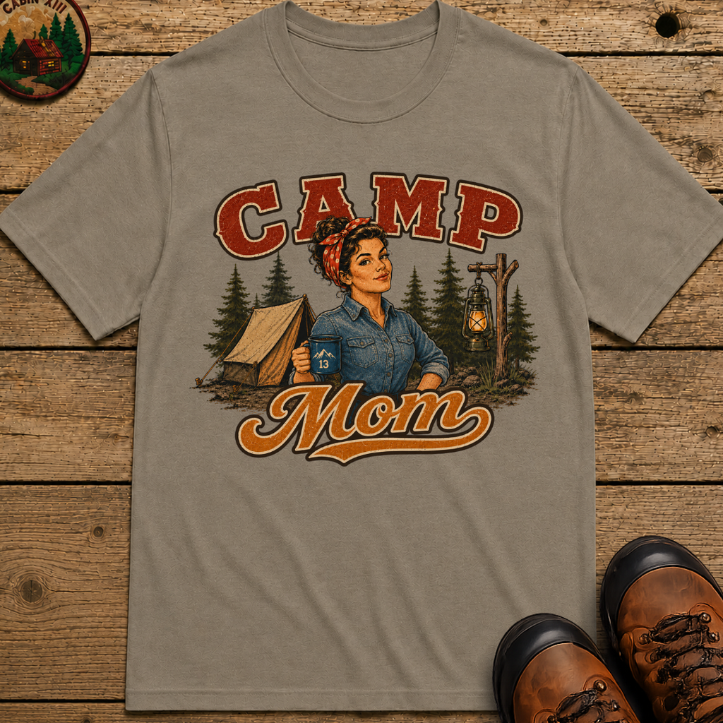 Camp Mom Vintage Camping Shirt — Retro Outdoor Mom Portrait Tee