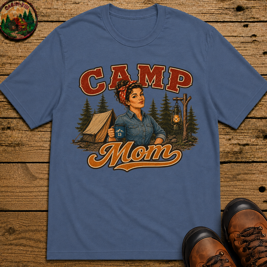 Camp Mom Vintage Camping Shirt — Retro Outdoor Mom Portrait Tee