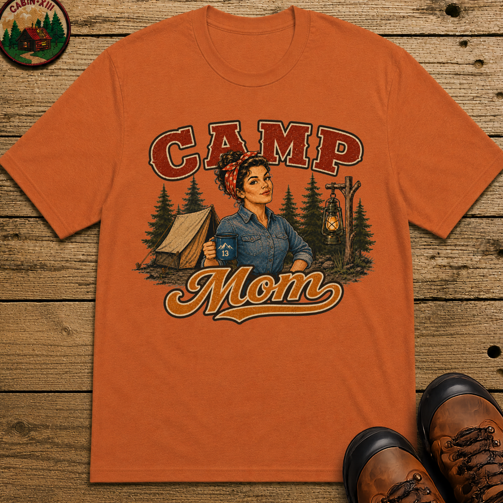 Camp Mom Vintage Camping Shirt — Retro Outdoor Mom Portrait Tee