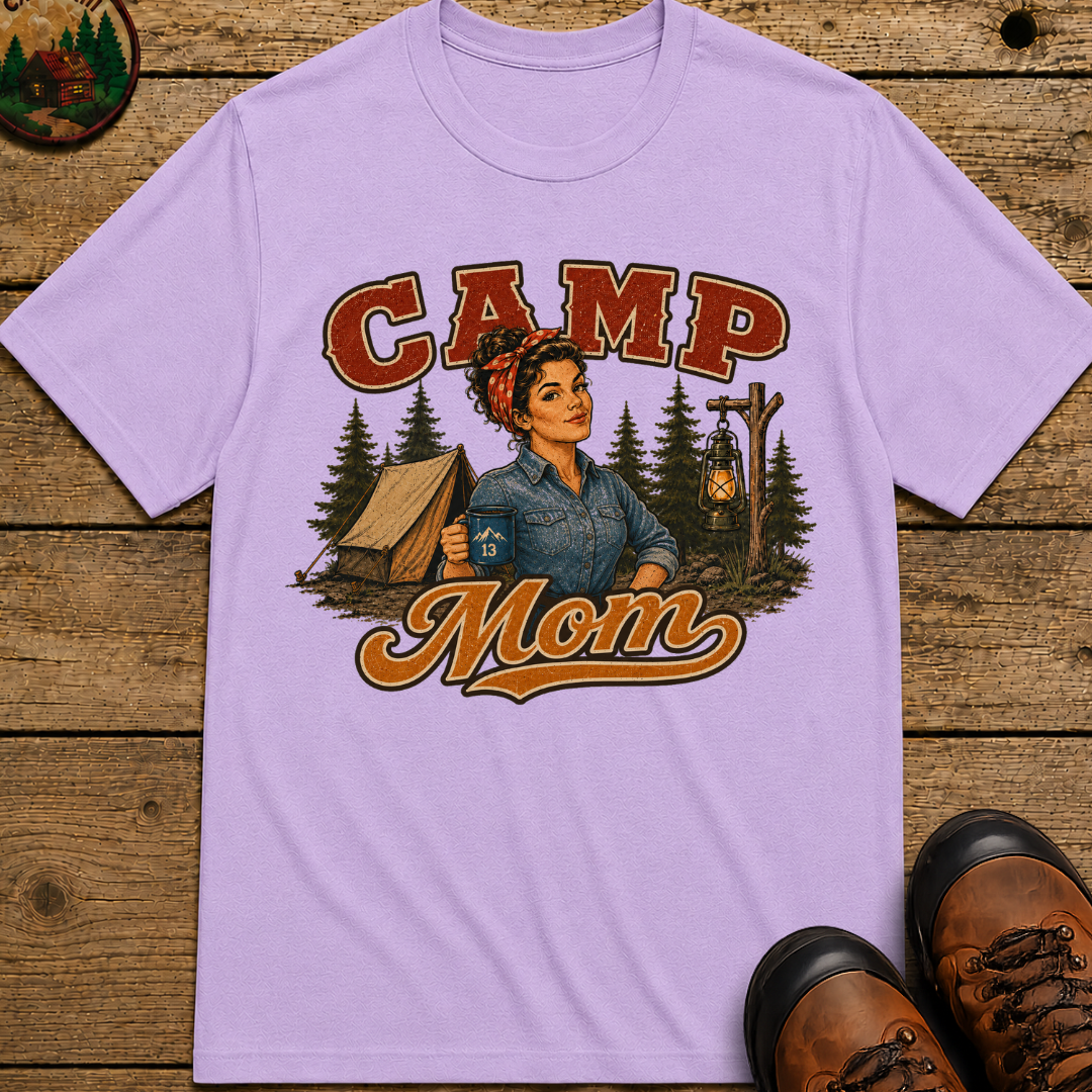 Camp Mom Vintage Camping Shirt — Retro Outdoor Mom Portrait Tee