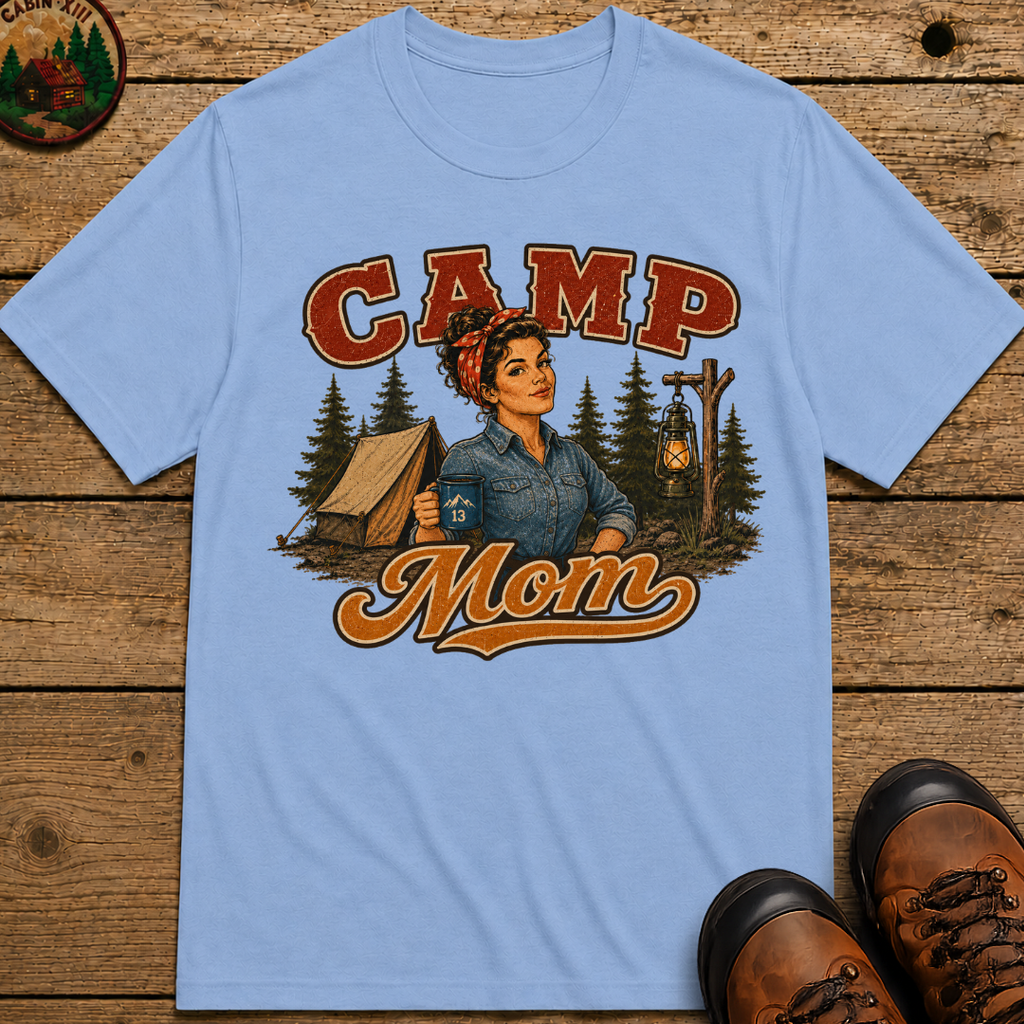 Camp Mom Vintage Camping Shirt — Retro Outdoor Mom Portrait Tee