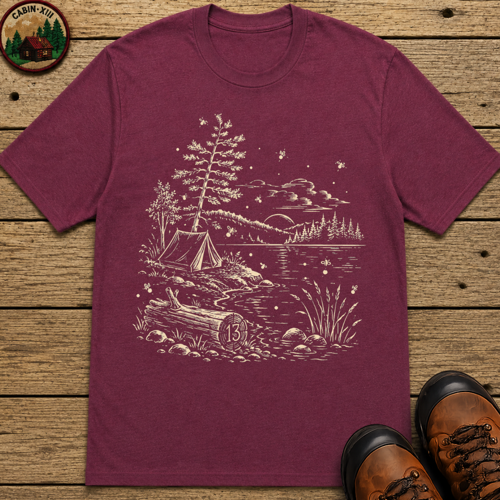 Firefly Lake Campsite Shirt — Vintage Outdoor Sketch Camping Tee