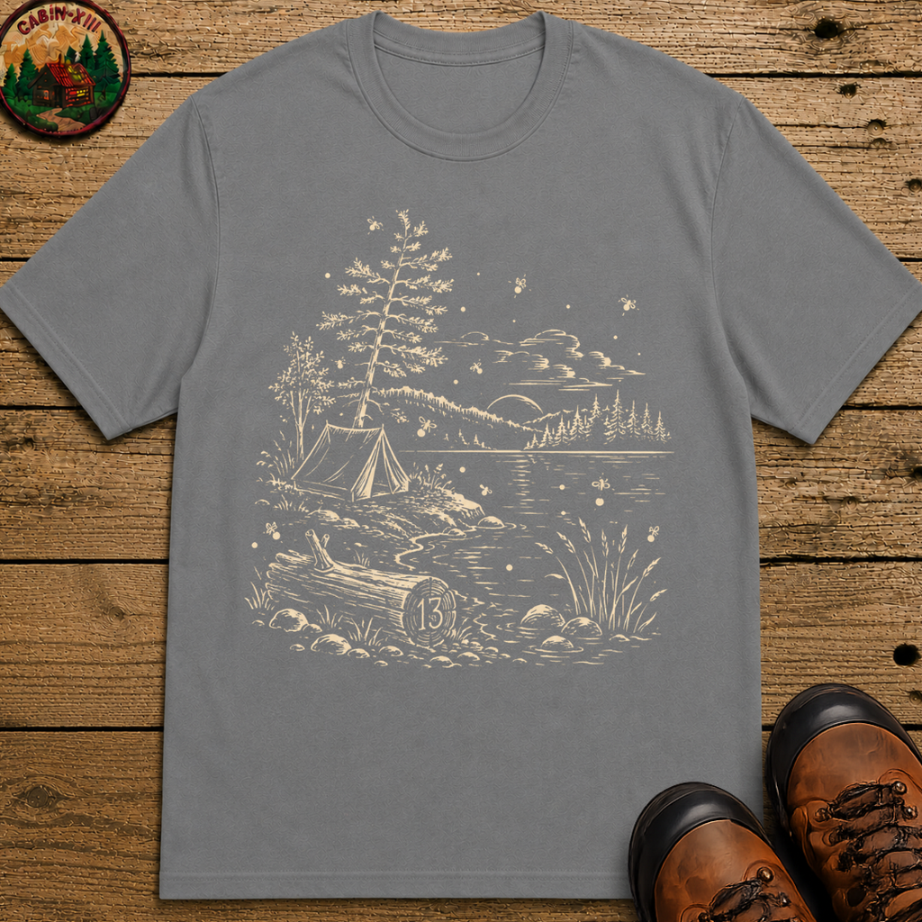 Firefly Lake Campsite Shirt — Vintage Outdoor Sketch Camping Tee