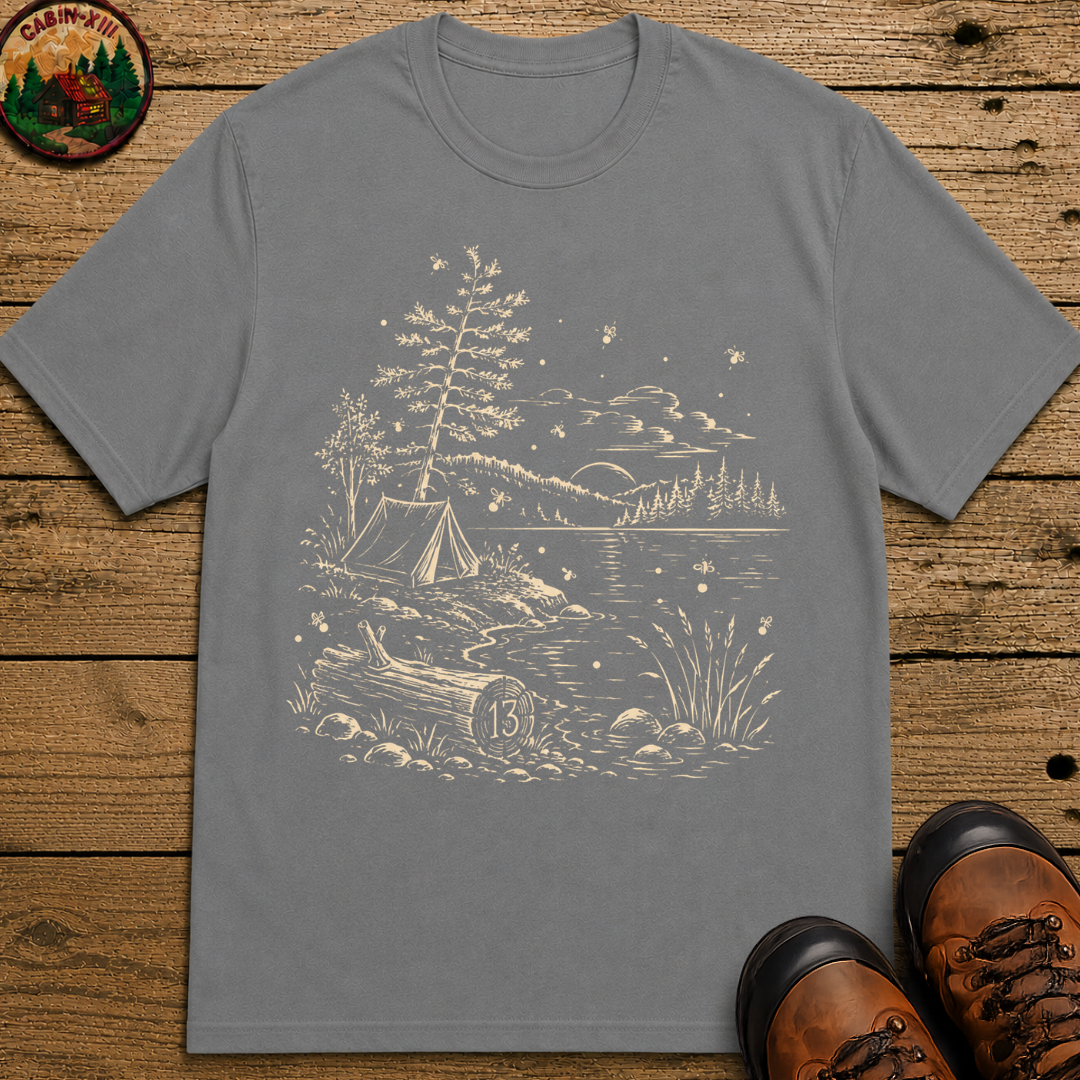 Firefly Lake Campsite Shirt — Vintage Outdoor Sketch Camping Tee