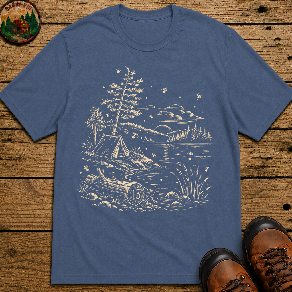 Firefly Lake Campsite Shirt — Vintage Outdoor Sketch Camping Tee