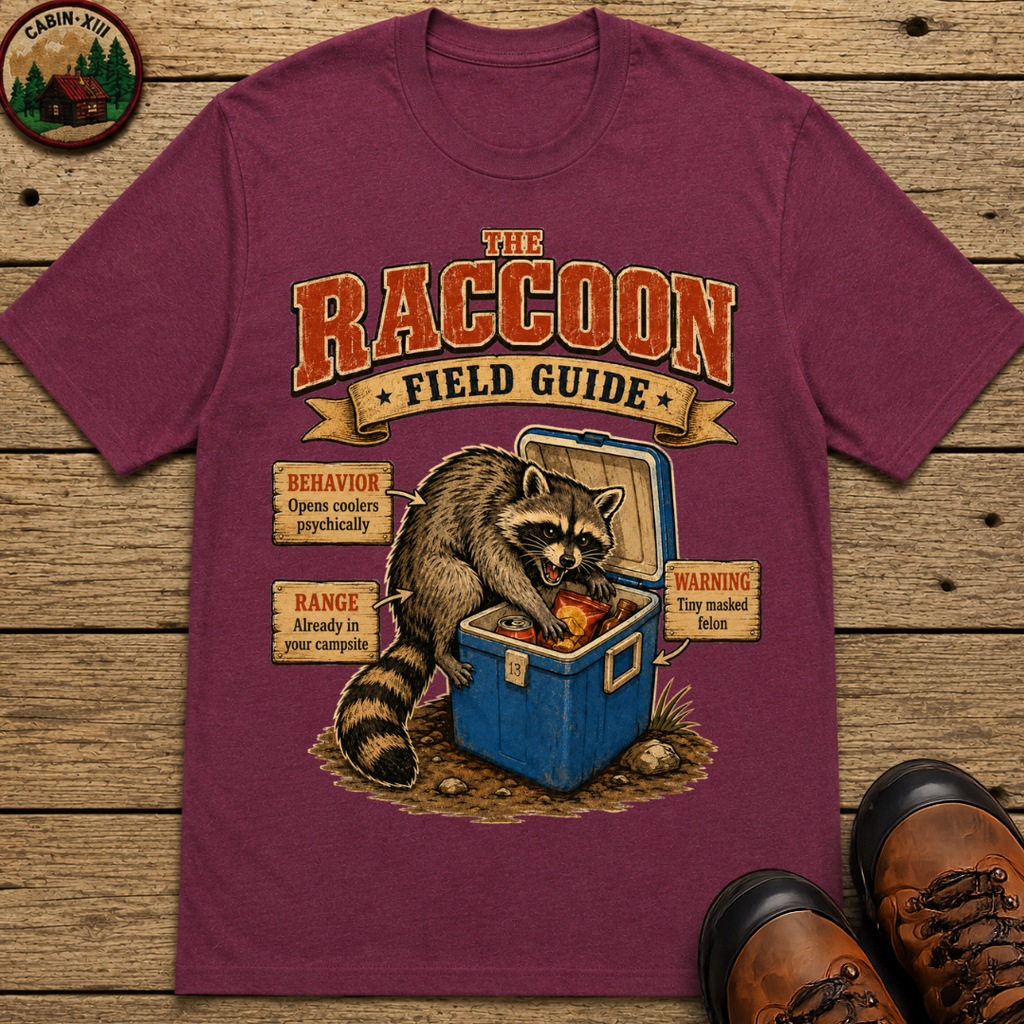 Raccoon Field Guide - Tiny Masked Felon Camping Shirt
