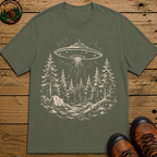 UFO Over the Treeline Shirt — Vintage Outdoor Alien Sketch Tee