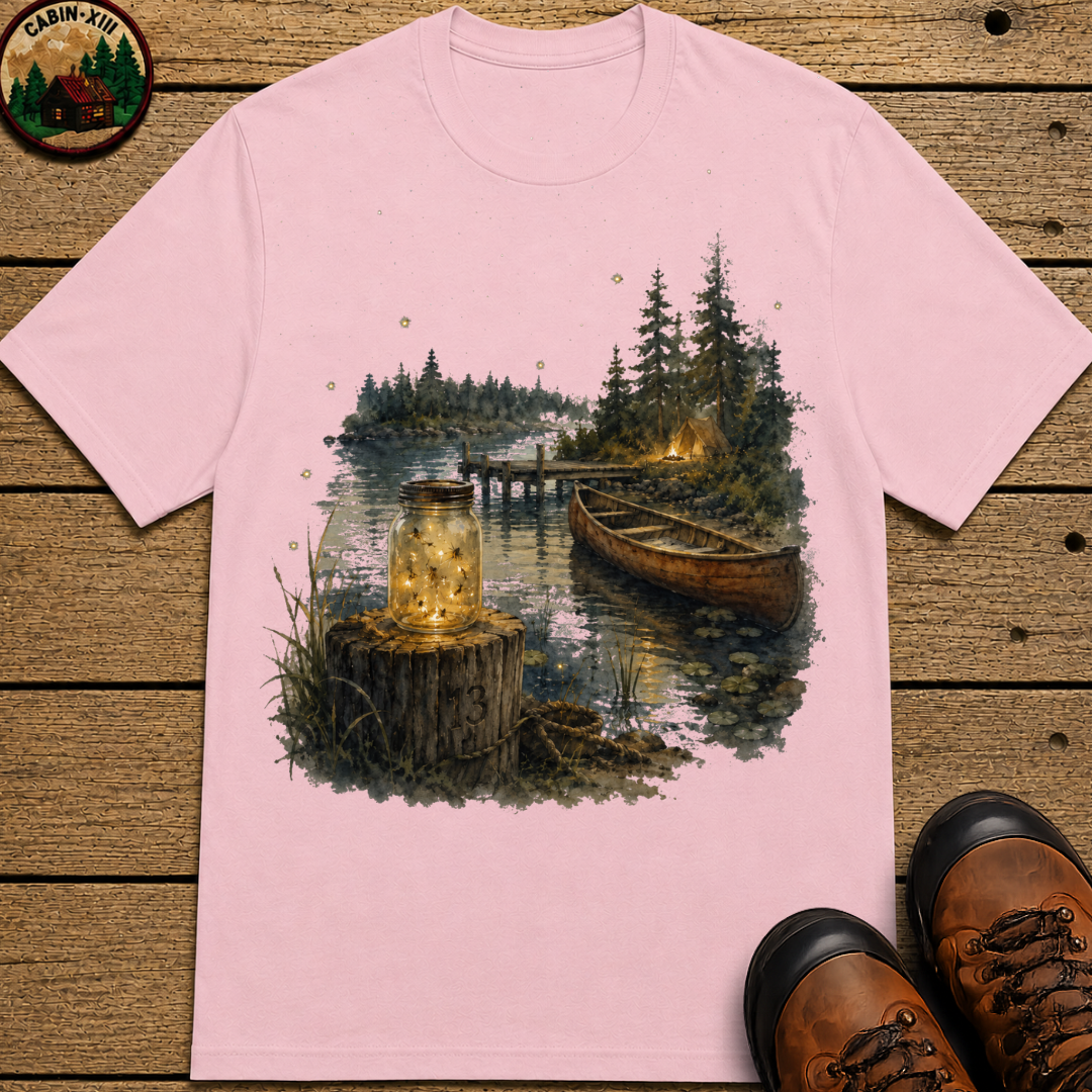 Firefly Mason Jar Lake Camping Shirt — Watercolor Outdoor Tee