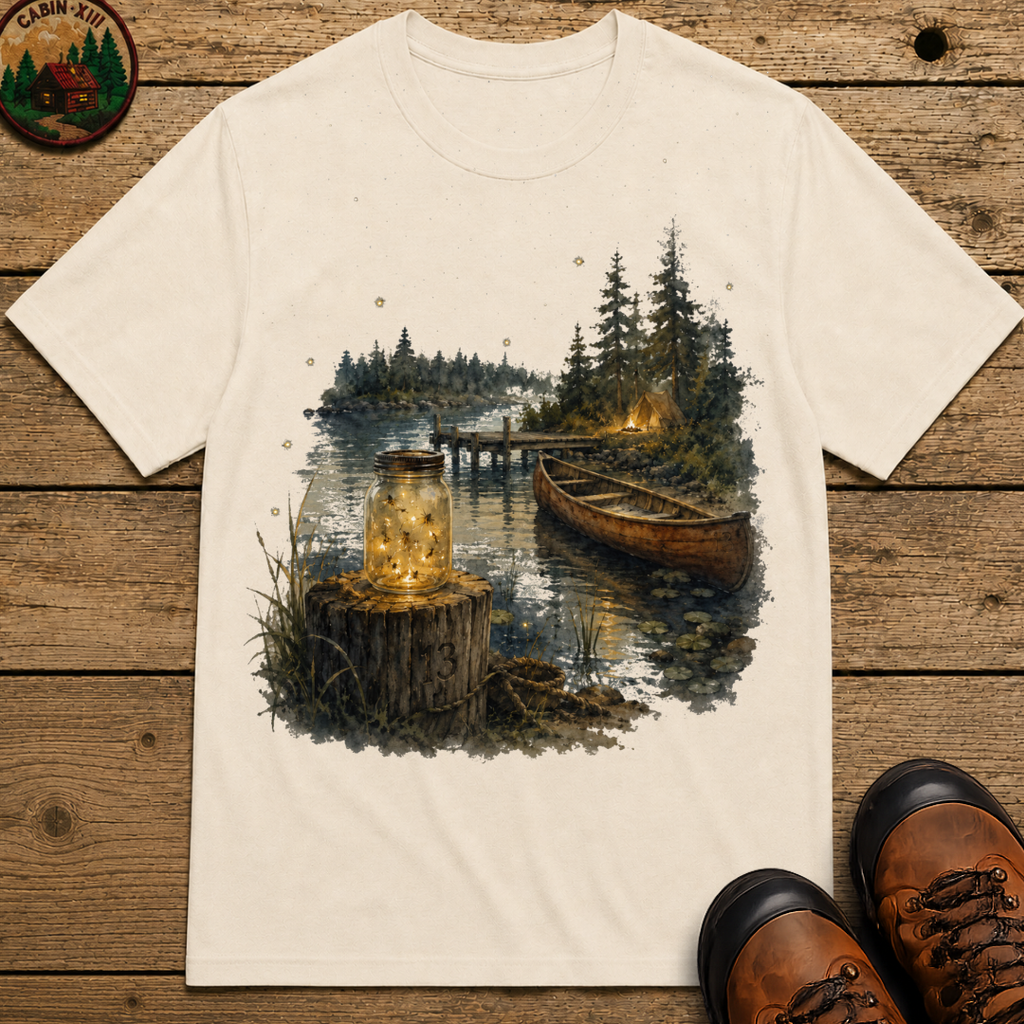 Firefly Mason Jar Lake Camping Shirt — Watercolor Outdoor Tee