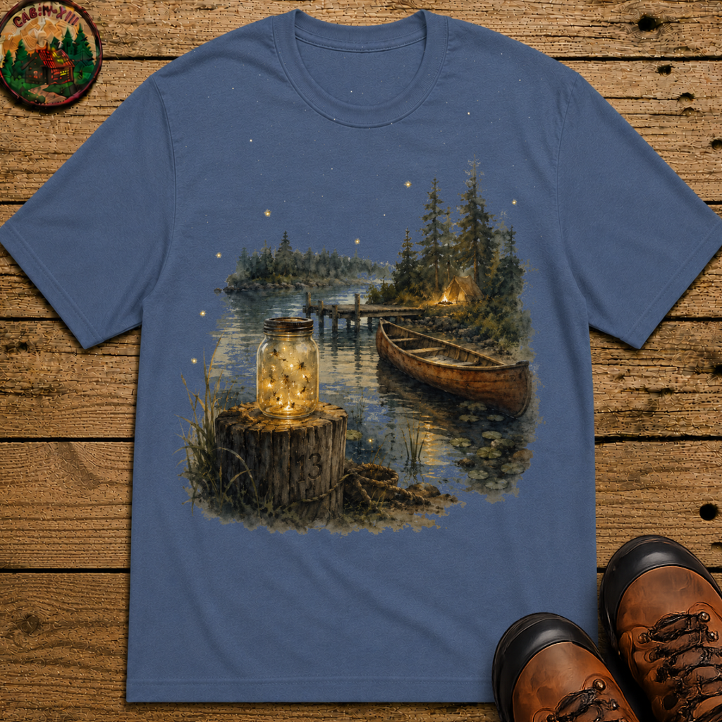 Firefly Mason Jar Lake Camping Shirt — Watercolor Outdoor Tee