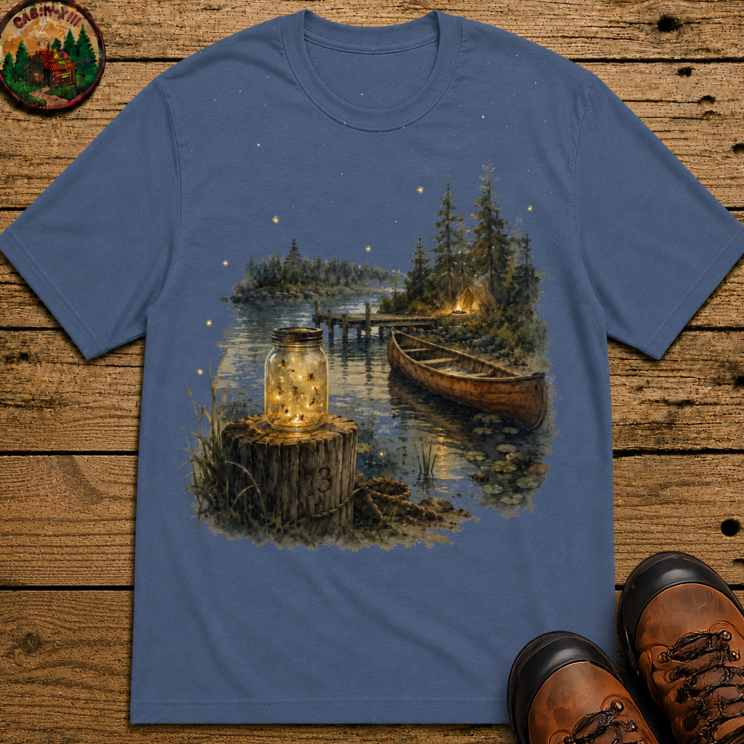 Firefly Mason Jar Lake Camping Shirt — Watercolor Outdoor Tee