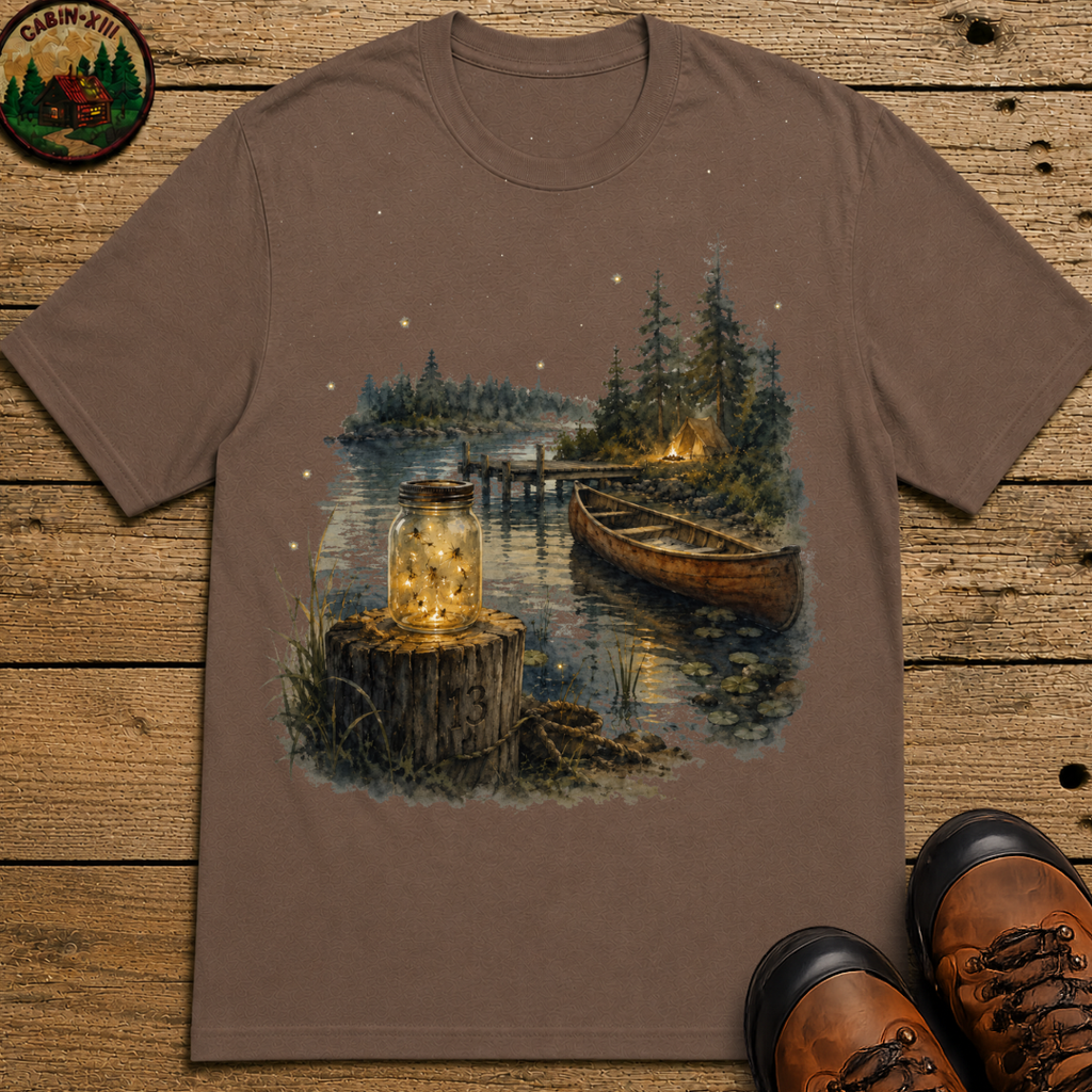 Firefly Mason Jar Lake Camping Shirt — Watercolor Outdoor Tee