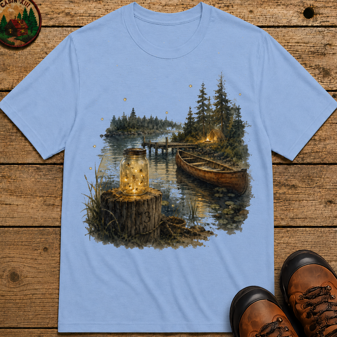 Firefly Mason Jar Lake Camping Shirt — Watercolor Outdoor Tee