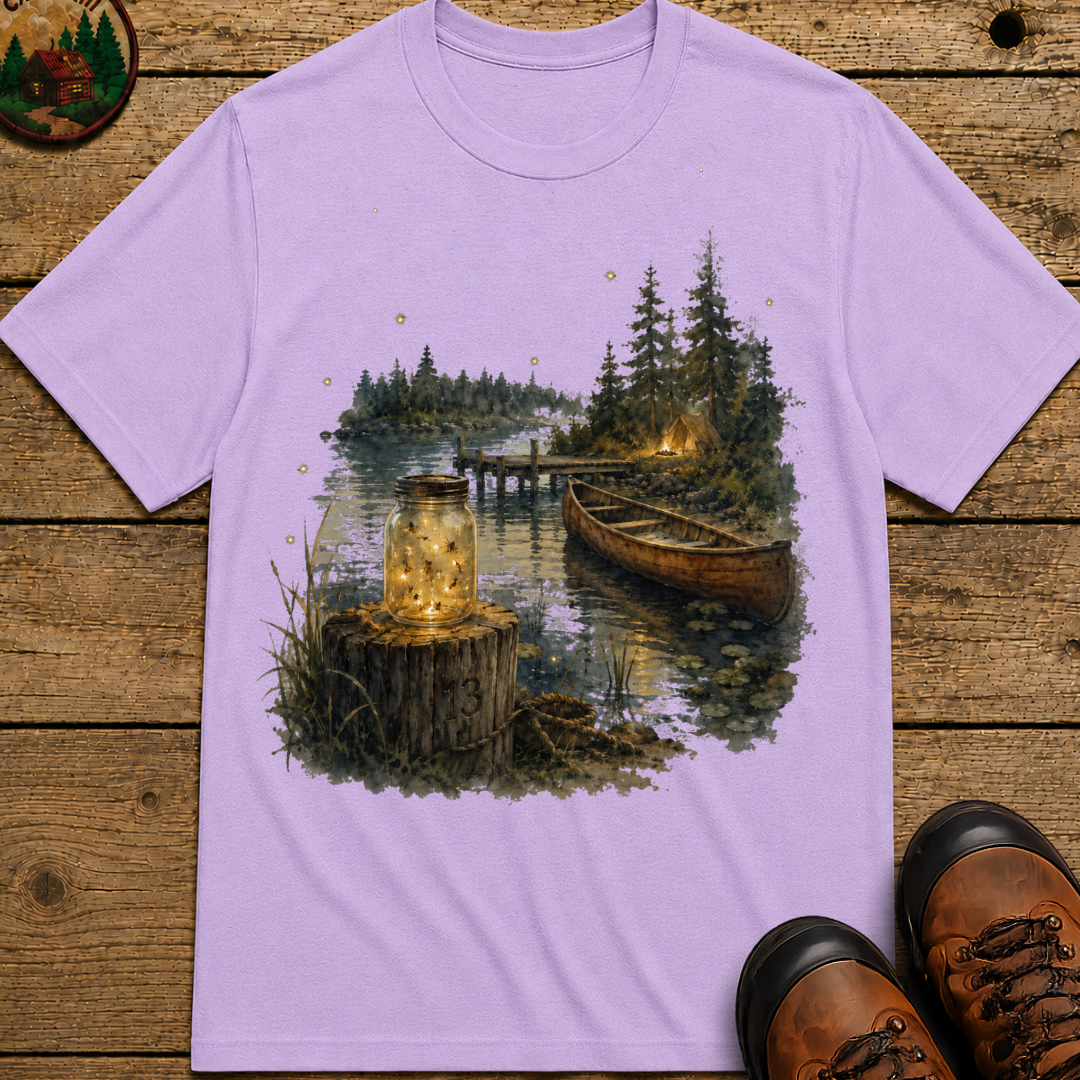 Firefly Mason Jar Lake Camping Shirt — Watercolor Outdoor Tee