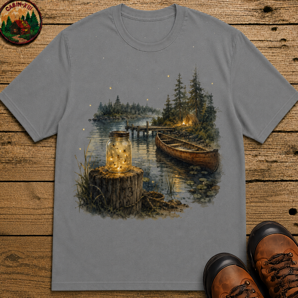 Firefly Mason Jar Lake Camping Shirt — Watercolor Outdoor Tee