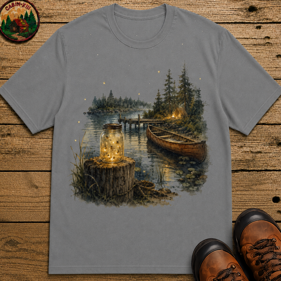 Firefly Mason Jar Lake Camping Shirt — Watercolor Outdoor Tee