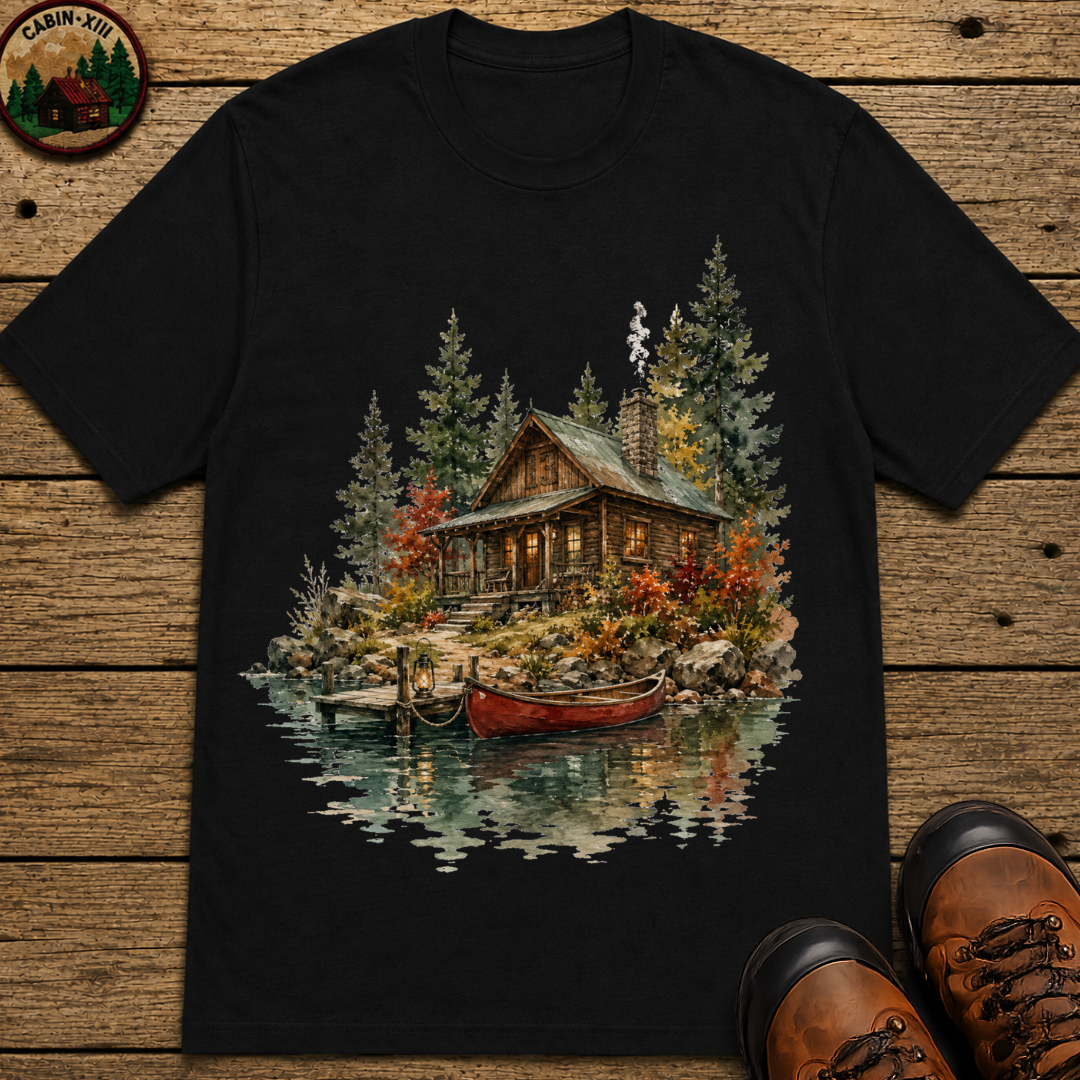 Lake Cabin Watercolor Shirt — Vintage Outdoor Cabin Life Tee