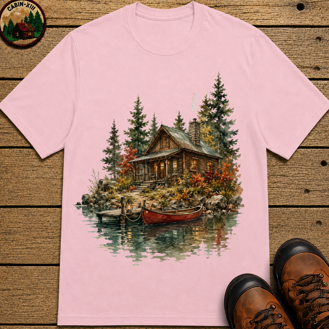 Lake Cabin Watercolor Shirt — Vintage Outdoor Cabin Life Tee