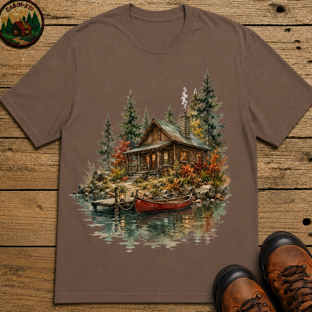Lake Cabin Watercolor Shirt — Vintage Outdoor Cabin Life Tee