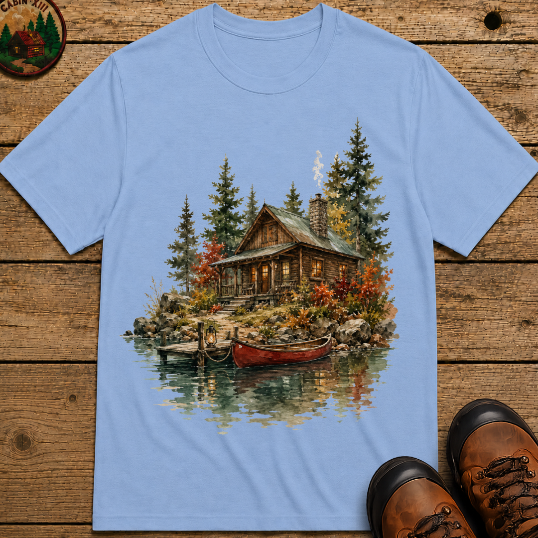 Lake Cabin Watercolor Shirt — Vintage Outdoor Cabin Life Tee
