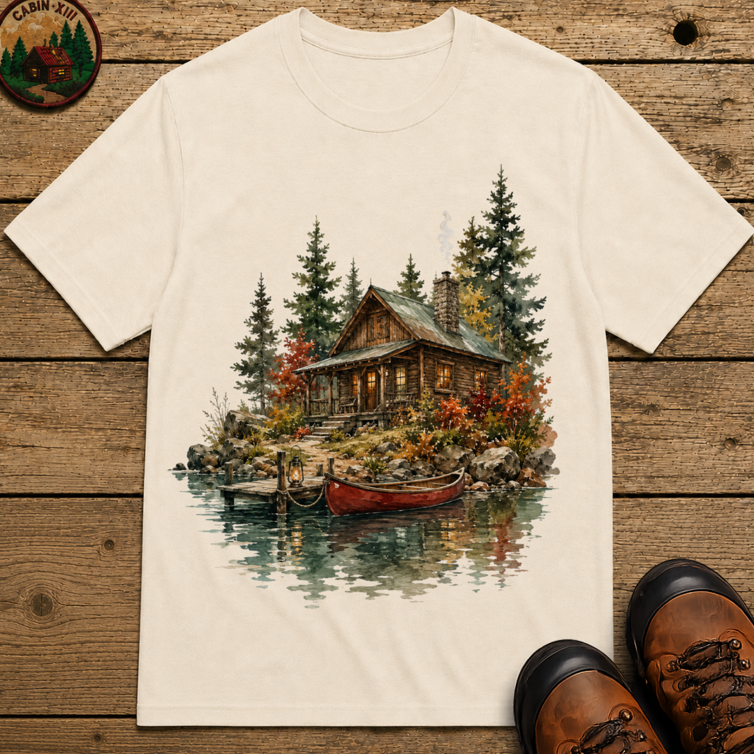 Lake Cabin Watercolor Shirt — Vintage Outdoor Cabin Life Tee