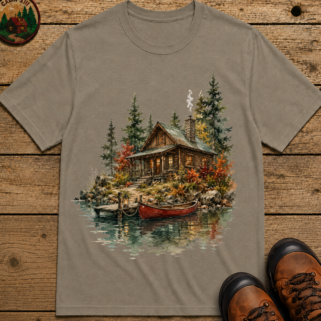 Lake Cabin Watercolor Shirt — Vintage Outdoor Cabin Life Tee