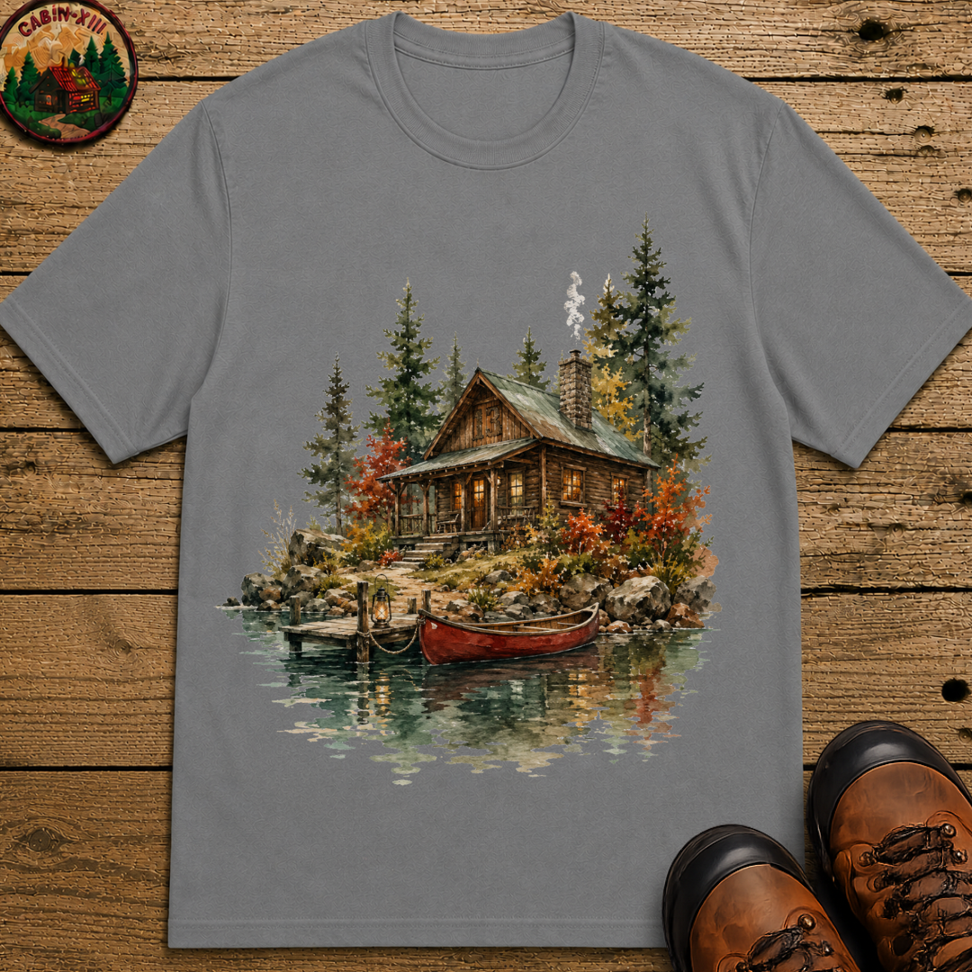 Lake Cabin Watercolor Shirt — Vintage Outdoor Cabin Life Tee