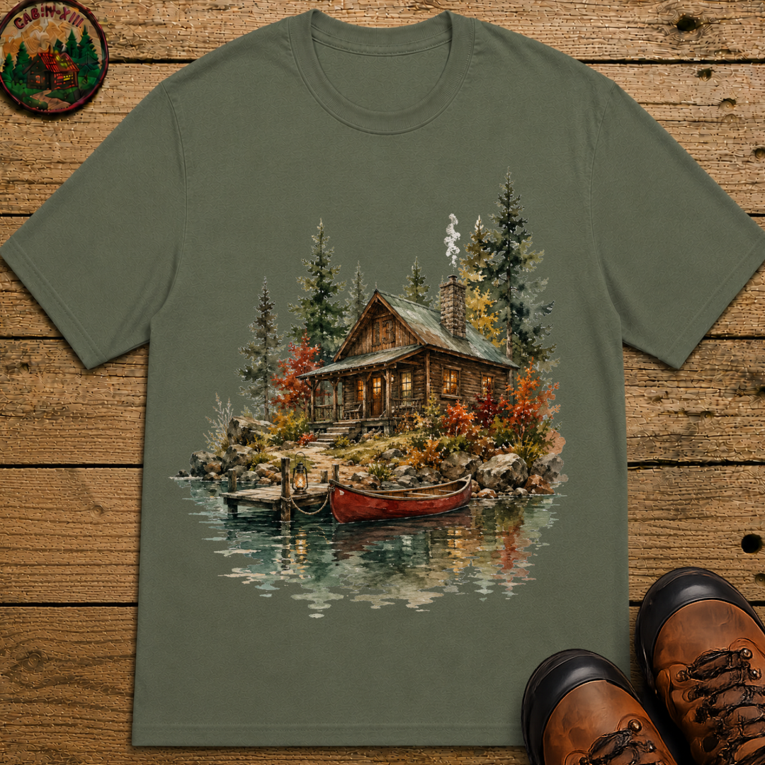 Lake Cabin Watercolor Shirt — Vintage Outdoor Cabin Life Tee