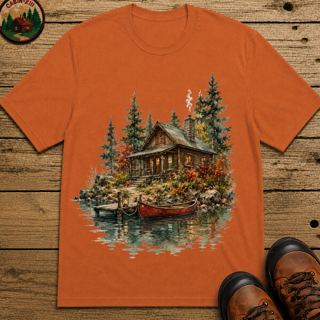 Lake Cabin Watercolor Shirt — Vintage Outdoor Cabin Life Tee