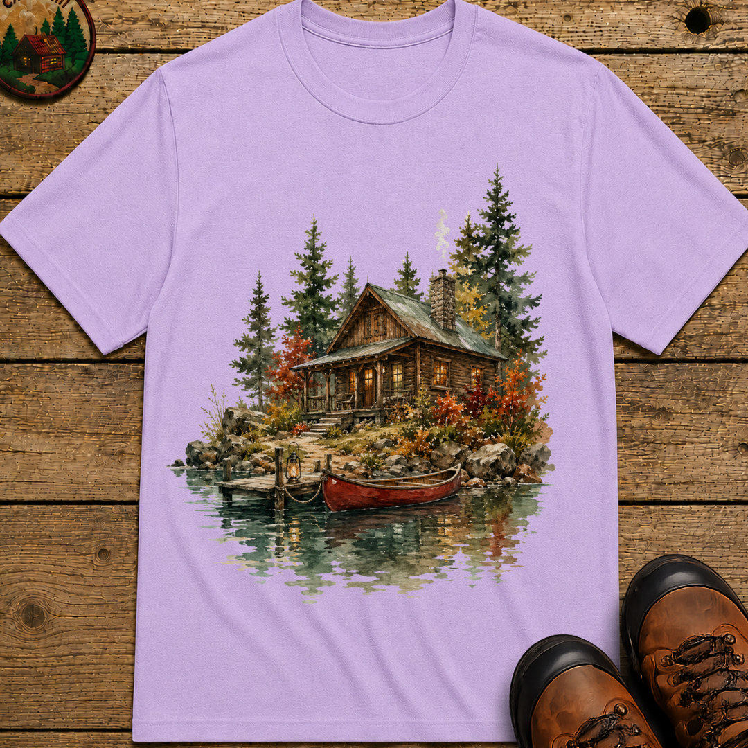 Lake Cabin Watercolor Shirt — Vintage Outdoor Cabin Life Tee