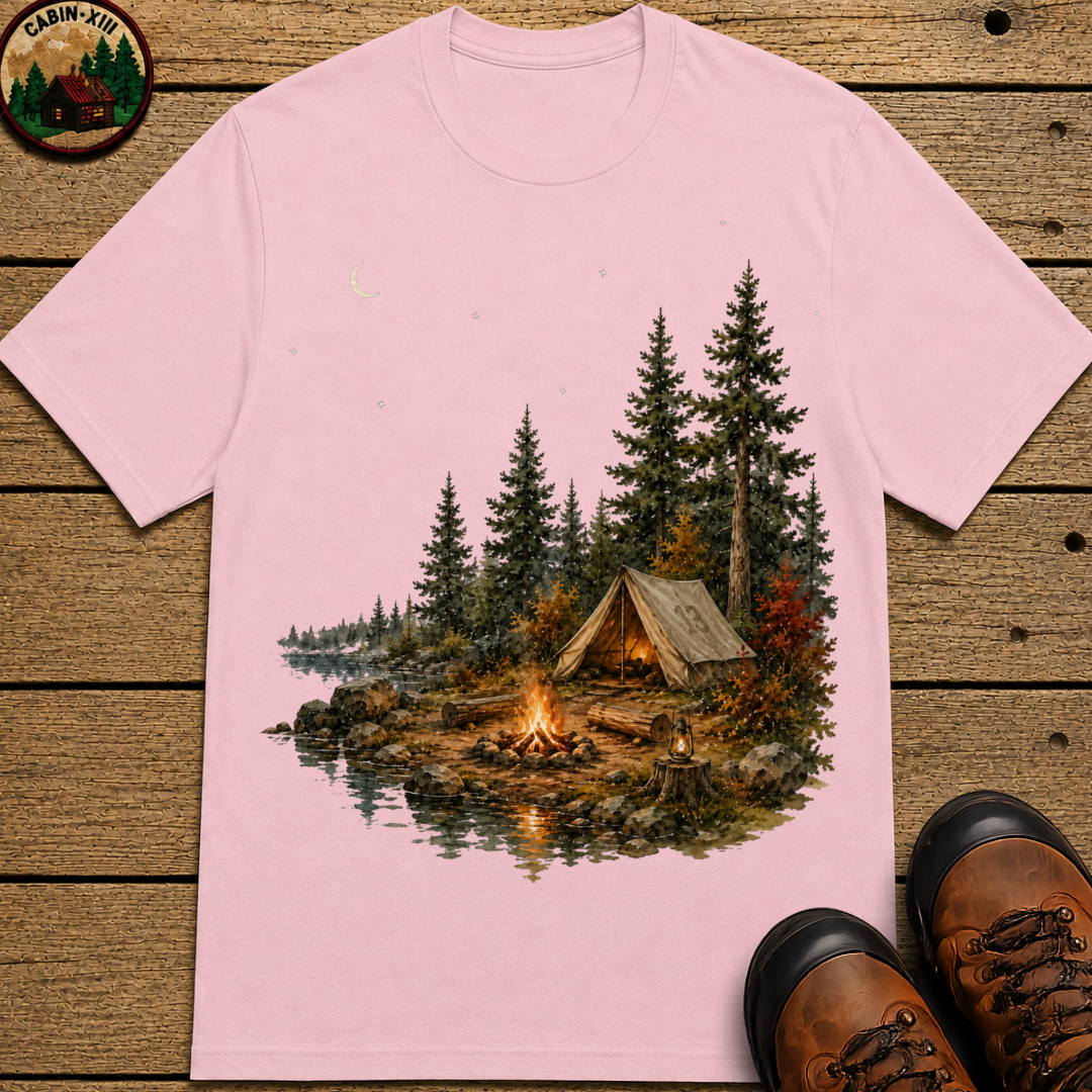 Lakeside Campsite Watercolor Shirt — Vintage Outdoor Camping Tee