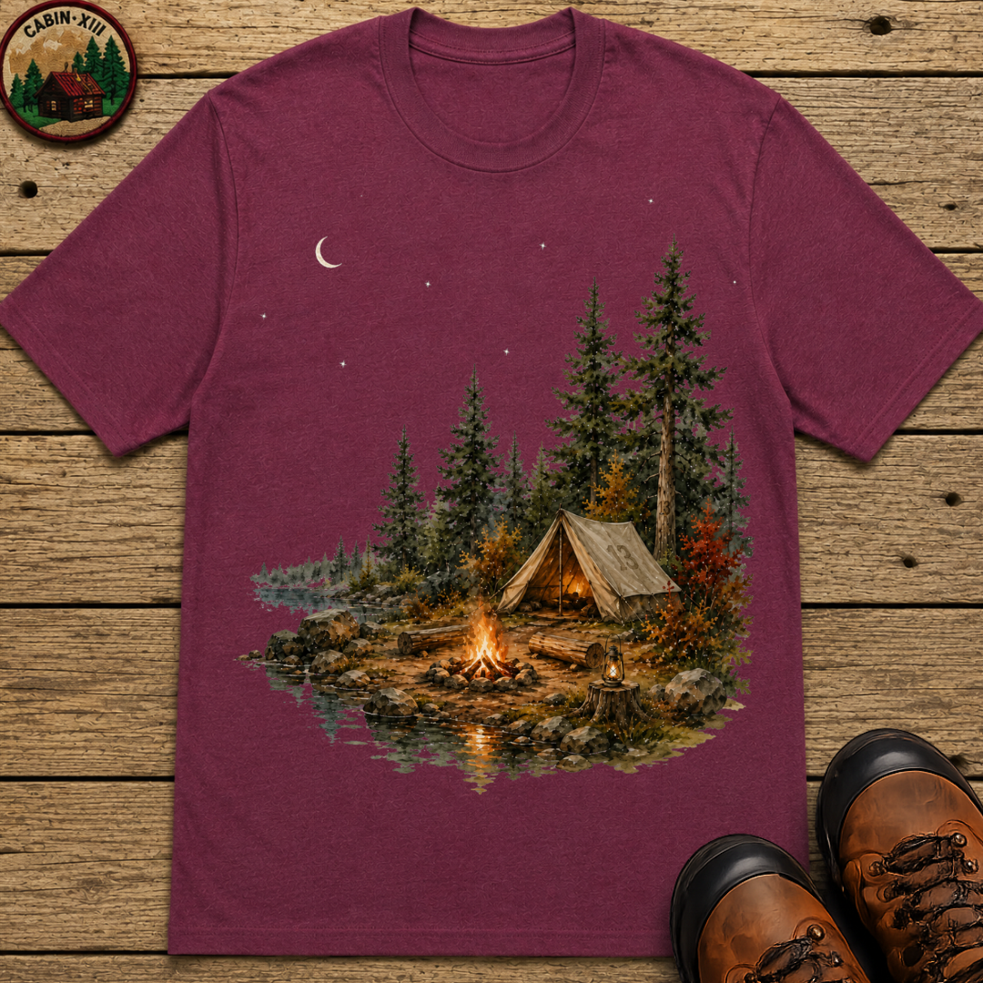 Lakeside Campsite Watercolor Shirt — Vintage Outdoor Camping Tee