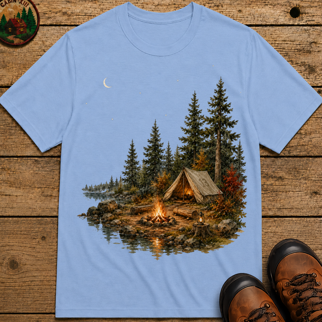 Lakeside Campsite Watercolor Shirt — Vintage Outdoor Camping Tee