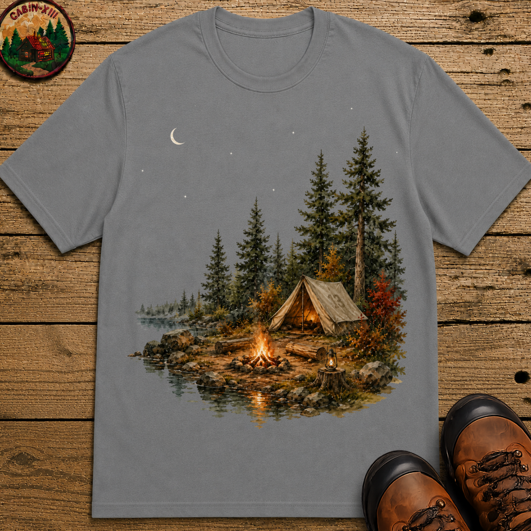 Lakeside Campsite Watercolor Shirt — Vintage Outdoor Camping Tee