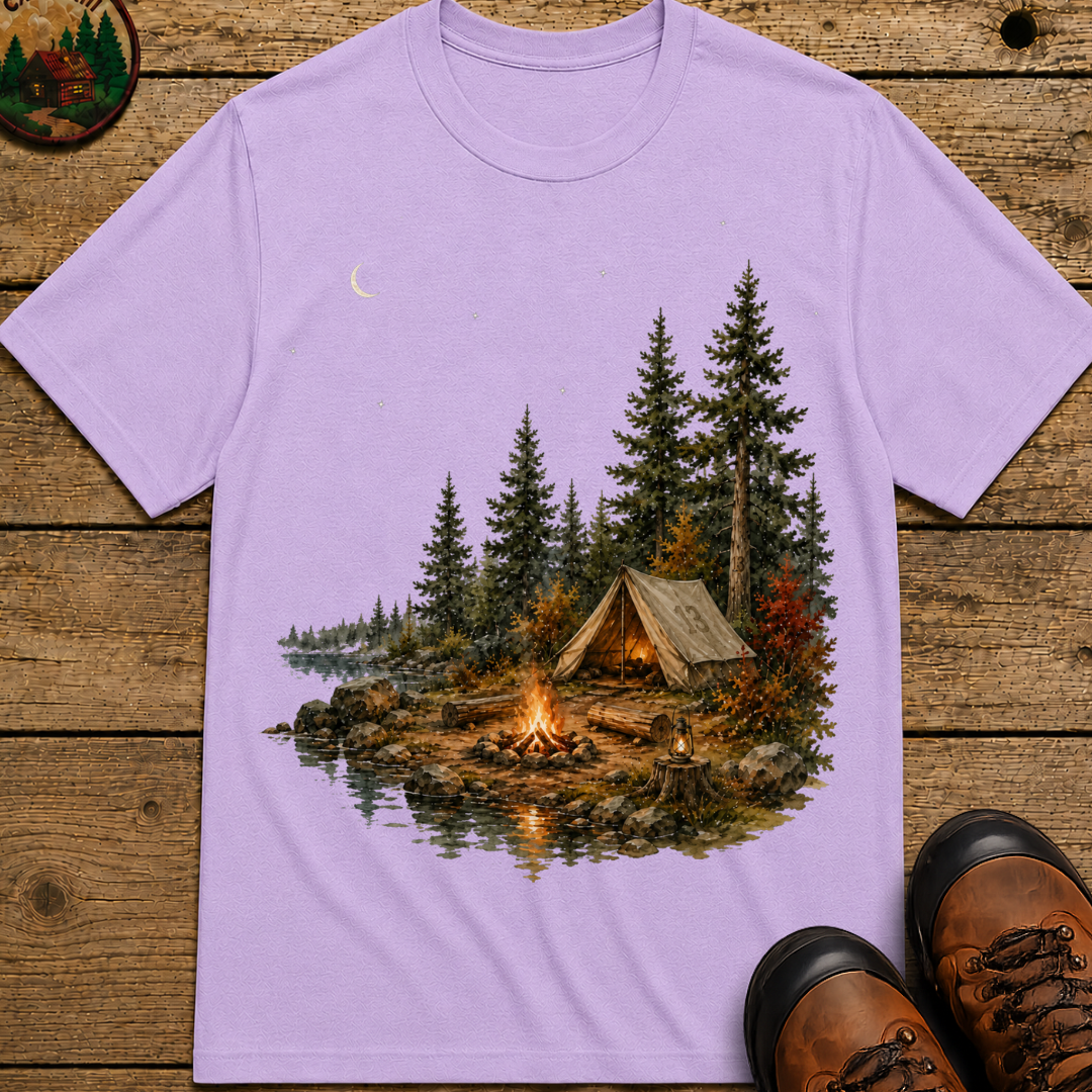 Lakeside Campsite Watercolor Shirt — Vintage Outdoor Camping Tee