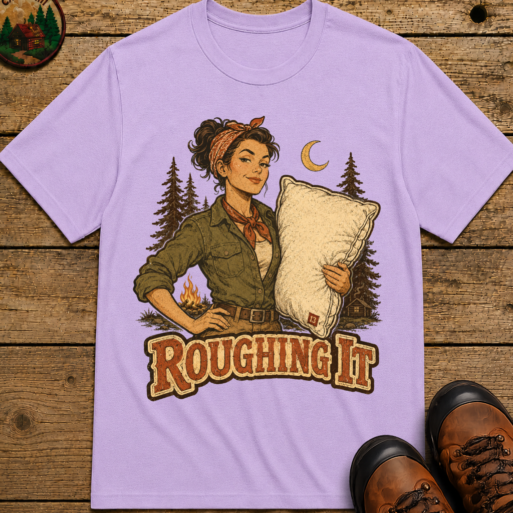 Roughing It Pinup Funny Camping Shirt — Vintage Outdoor Women's Tee