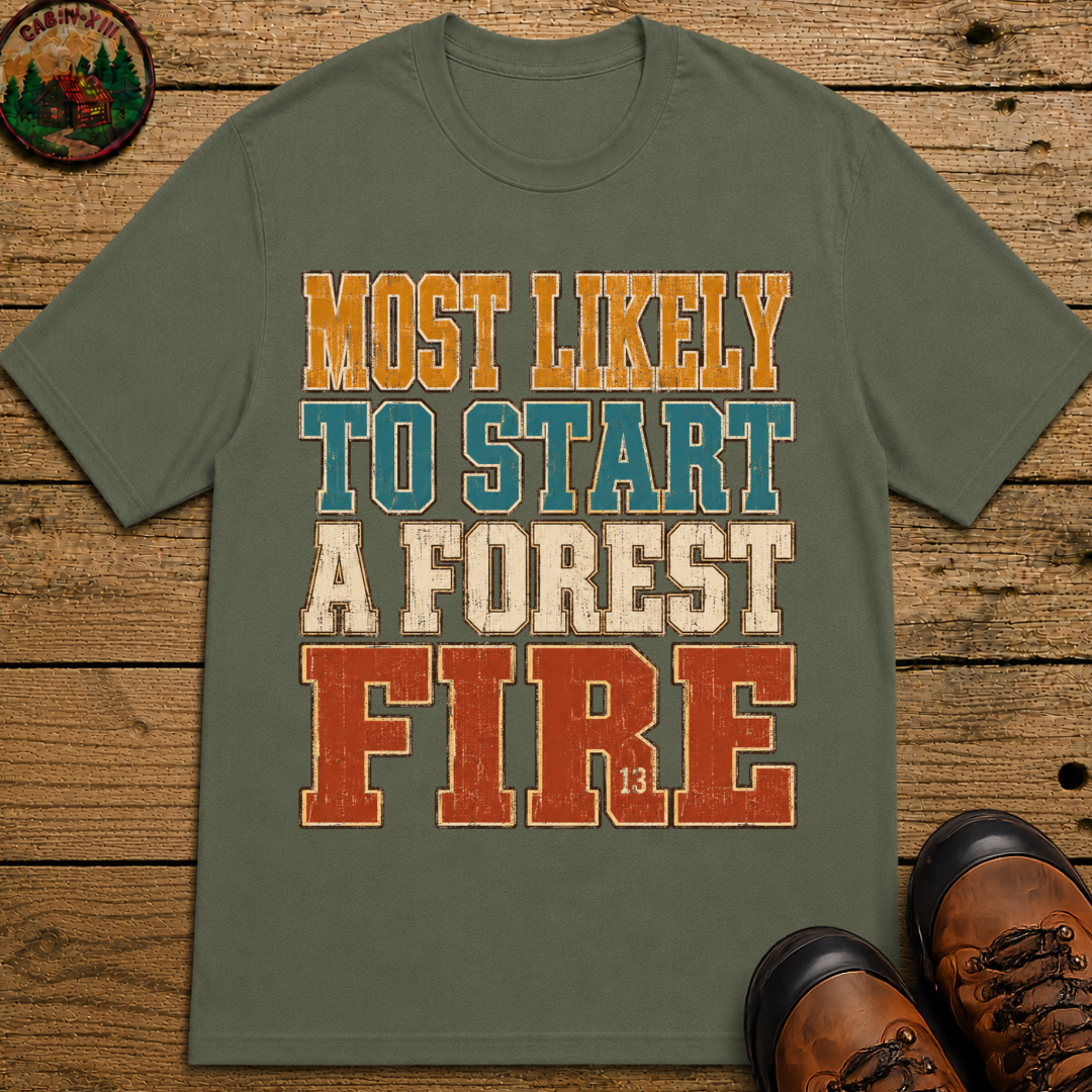 Most Likely to Start a Forest Fire Funny Camping Shirt