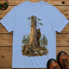 Bigfoot Hiding Behind a Tree Shirt — Watercolor Sasquatch Outdoor Tee
