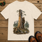 Bigfoot Hiding Behind a Tree Shirt — Watercolor Sasquatch Outdoor Tee