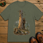 Bigfoot Hiding Behind a Tree Shirt — Watercolor Sasquatch Outdoor Tee