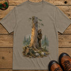 Bigfoot Hiding Behind a Tree Shirt — Watercolor Sasquatch Outdoor Tee