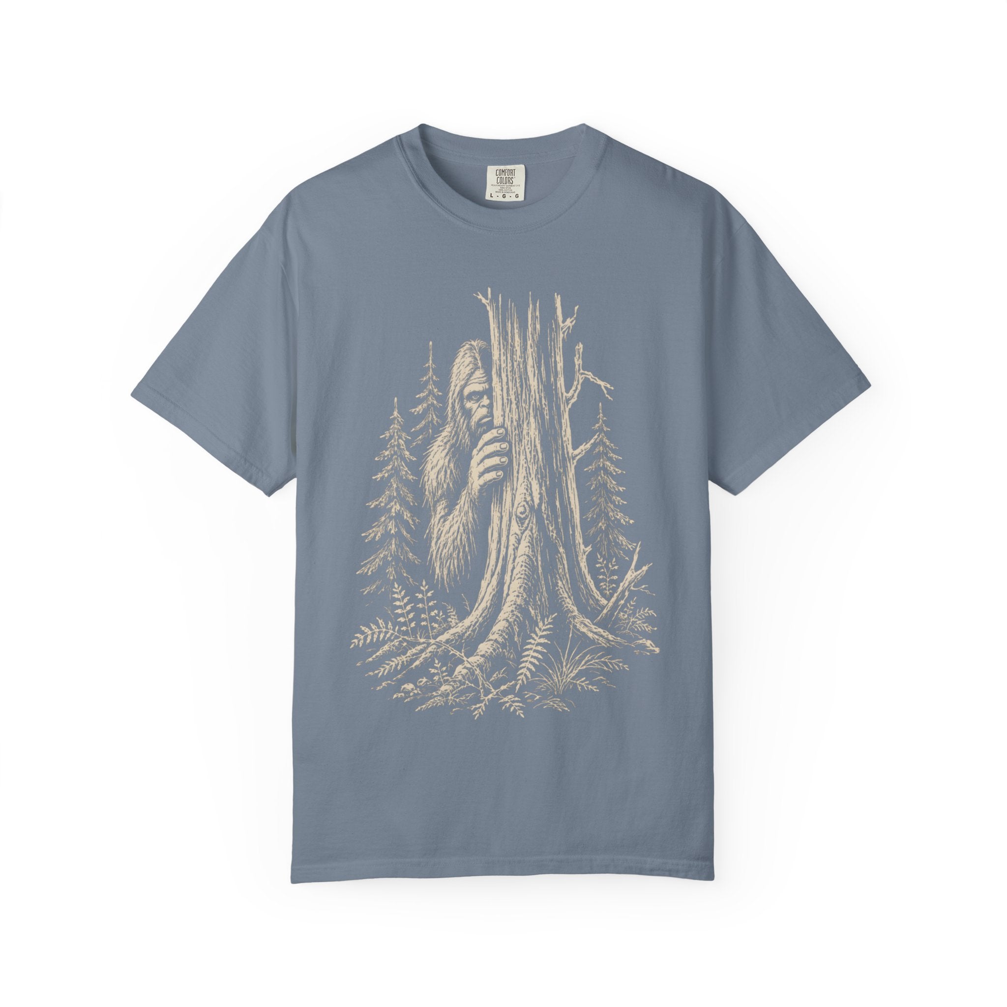 Bigfoot Hiding — Vintage Sasquatch Forest Sketch Tee