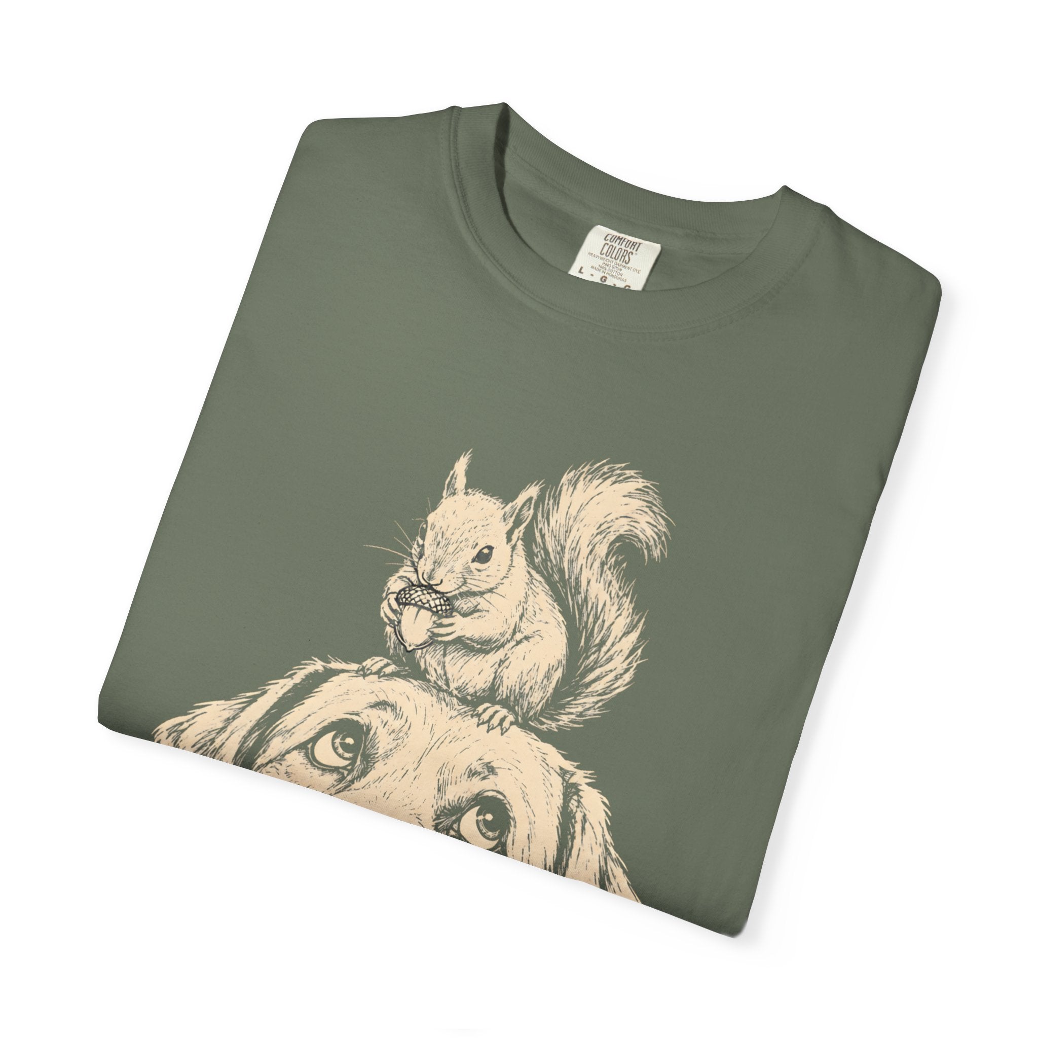 Dog and Squirrel — Vintage Sketch Outdoor Dog Tee