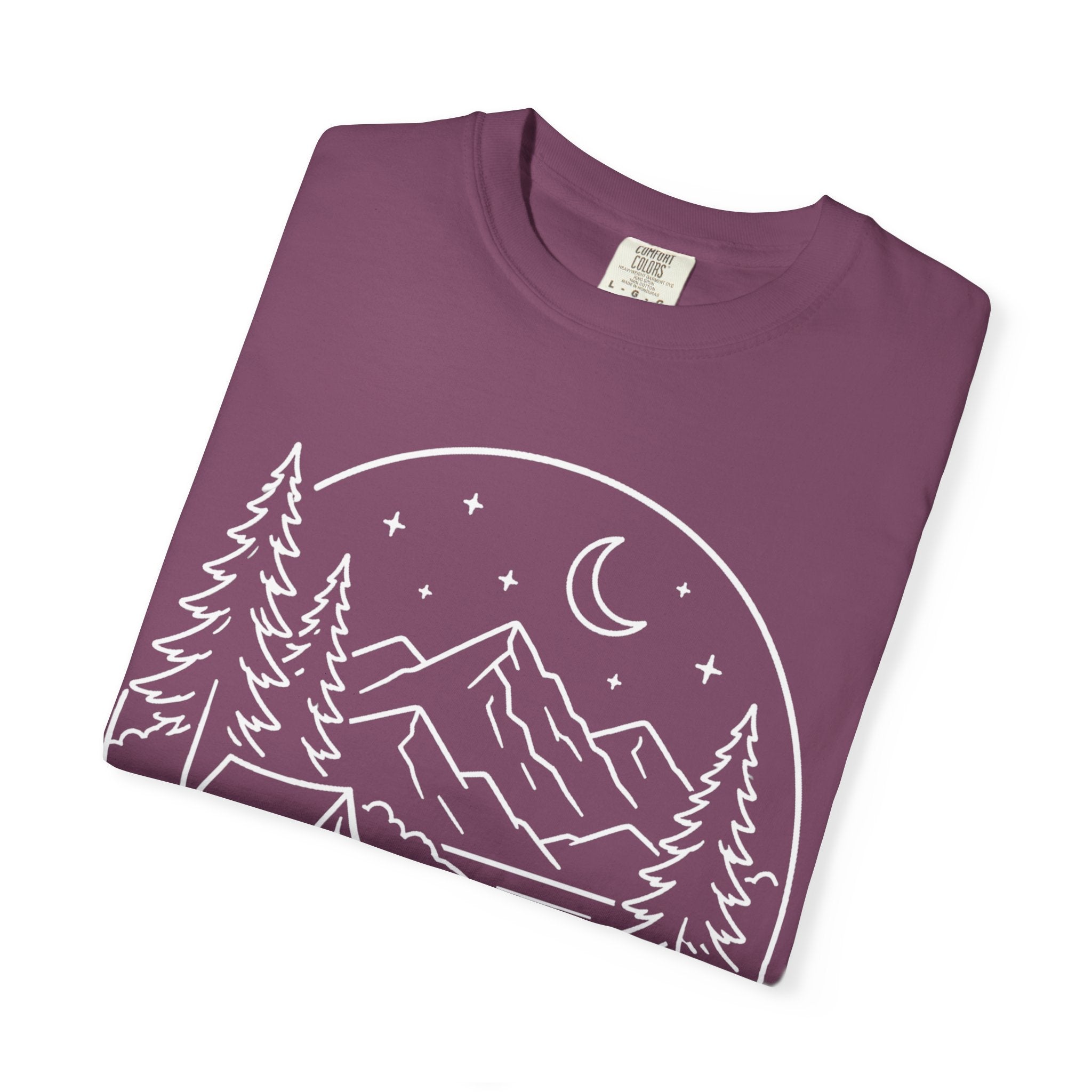 Mountain Campsite Night Scene Shirt — Cream Ink Camping Tee